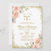 Roze Floral Gold Glitter Nursing School Afstuderen Kaart (Voorkant)