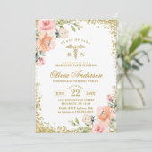 Roze Floral Gold Glitter Nursing School Afstuderen Kaart (Staand voorkant)