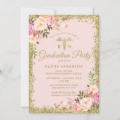 Roze Floral Gold Glitter Nursing School Afstuderen Kaart (Voorkant)