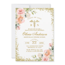 Roze Floral Gold Glitter Nursing School Afstuderen