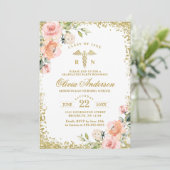 Roze Floral Gold Glitter Nursing School Afstuderen Kaart (Staand voorkant)