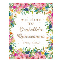 Roze Floral Gold Glitter Quinceañera Welkom