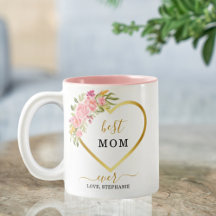 Roze Floral Gold Heart Beste mama ooit