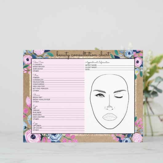 Roze Floral Gold Kraft Paper Beauty Consulting (Staand voorkant)