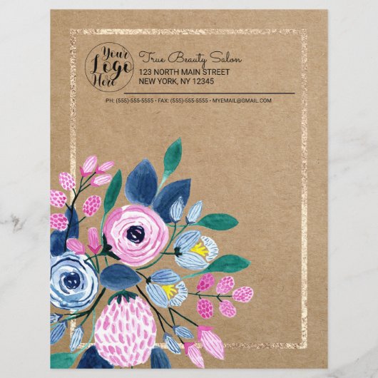 Roze Floral Gold Kraft Paper Lash Client Record (Achterkant)