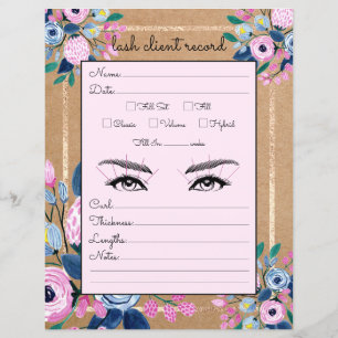 Roze Floral Gold Kraft Paper Lash Client Record