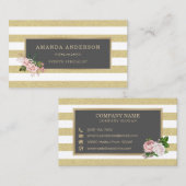 Roze Floral Gold Lijst op strepen | Visitekaartje (Voorkant / Achterkant)