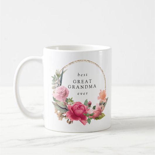 Roze Floral Gold met de beste grootmoeder ooit Koffiemok (Links)