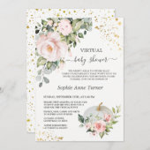Roze Floral Gold Pumpkin Virtual Baby shower Kaart (Voorkant / Achterkant)