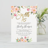 Roze Floral Gold Script Sweet Sixteen 16 verjaarda Kaart (Staand voorkant)