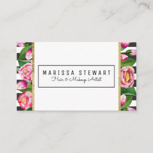 Roze Floral Gold Stripes Loyalty Appointment Card Afsprakenkaartje