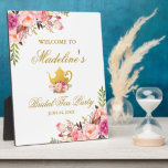 Roze Floral Gold Vrijgezellenfeest Tea Party Welko Fotoplaat<br><div class="desc">Roze Floral Gold Vrijgezellenfeest Tea Party Welcome Plaque</div>