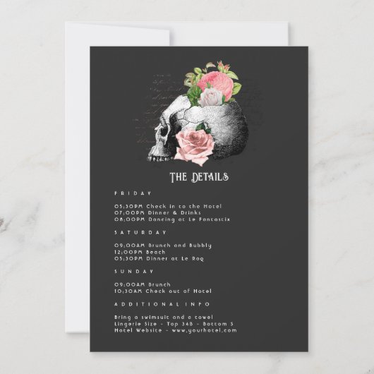Roze Floral Gothic Skull Bachelorette Weekend Kaart (Achterkant)