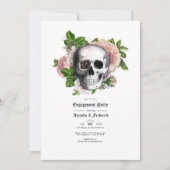 Roze Floral Gothic Skull Engagement Party Kaart (Voorkant)