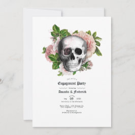 Roze Floral Gothic Skull Engagement Party Kaart
