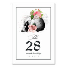 Roze Floral Gothic Skull Table Number