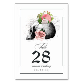 Roze Floral Gothic Skull Table Number Kaart