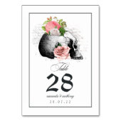 Roze Floral Gothic Skull Table Number Kaart (Achterkant)