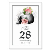 Roze Floral Gothic Skull Table Number Kaart (Voorkant)