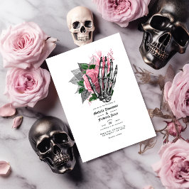 Roze Floral Gothic Wedding QR Code Uitnodiging