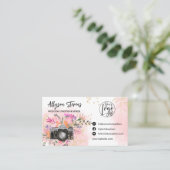 Roze Floral goud Fotografie logo qr code Visitekaartje (Staand voorkant)