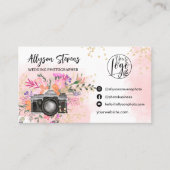 Roze Floral goud Fotografie logo qr code Visitekaartje (Voorkant)