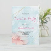 Roze floral goud lijst blauw waterverf zoet 16 kaart (Staand voorkant)