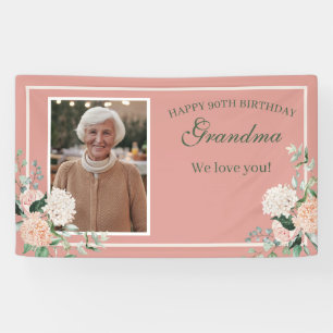 Roze Floral Grandma 90th Birthday Spandoek