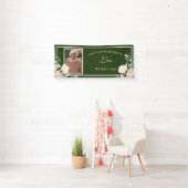 Roze Floral Green 90th Birthday Banner (Insitu)