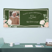 Roze Floral Green 90th Birthday Banner (Beurs)