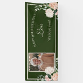 Roze Floral Green 90th Birthday Banner (Verticaal)