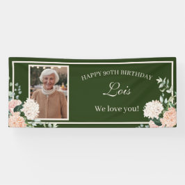 Roze Floral Green 90th Birthday Banner