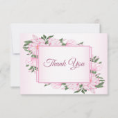 Roze Floral Green Leaves Elegant Wedding Party Bedankkaart (Voorkant)