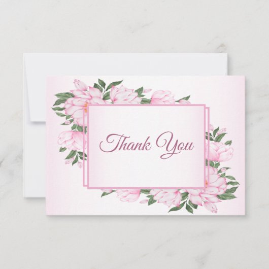 Roze Floral Green Leaves Elegant Wedding Party Bedankkaart (Voorkant)