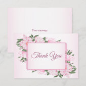 Roze Floral Green Leaves Elegant Wedding Party Bedankkaart (Voorkant / Achterkant)