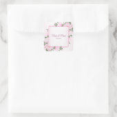 Roze Floral Green Leaves Elegant Wedding Party Vierkante Sticker (Tas)