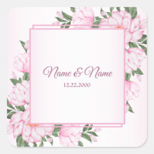 Roze Floral Green Leaves Elegant Wedding Party