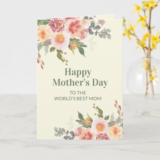 Roze Floral Green Leaves Moederdag 5 Foto Kaart (Gele Bloem)