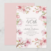 Roze Floral Green Leaves Women's 40th Birthday Kaart (Voorkant / Achterkant)