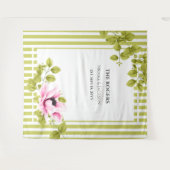 Roze Floral Green Stripes Foto Achtergrond Weddens Wandkleed (Voorkant (horizontaal))