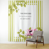 Roze Floral Green Stripes Foto Achtergrond Weddens Wandkleed (In situ)