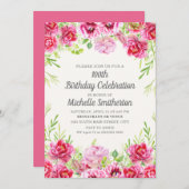 Roze  Floral Greenery 100th Birthday Kaart (Voorkant / Achterkant)