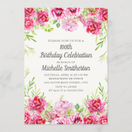 Roze  Floral Greenery 100th Birthday Kaart