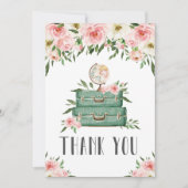 Roze Floral Greenery Adventure Baby shower Travel Bedankkaart (Voorkant)