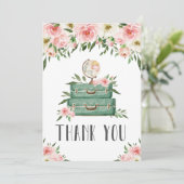 Roze Floral Greenery Adventure Baby shower Travel Bedankkaart (Staand voorkant)