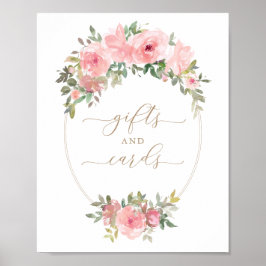 Roze Floral Greenery Baby shower voor kaartjes Poster