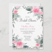Roze Floral Greenery Bridal Shower Kaart (Voorkant)