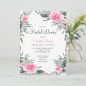 Roze Floral Greenery Bridal Shower Kaart (Staand voorkant)