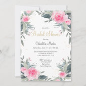 Roze Floral Greenery Bridal Shower Kaart (Voorkant)
