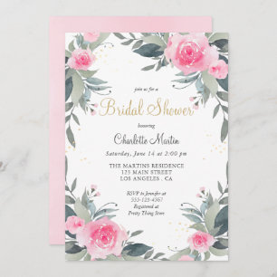 Roze Floral Greenery Bridal Shower Kaart